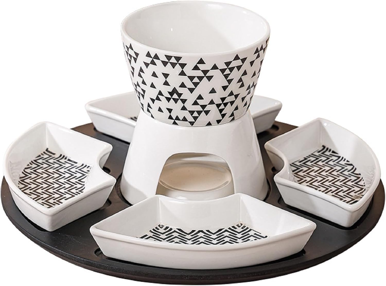 Zestaw do Fondue Czekoladowego, Ceramiczny Podgrzewacz Masła z 4 Widelcami i 4 Miseczkami, Mini Garnuszek do Fondue, Zestaw do Topienia, do Czekolady, Sosów, Przekąsek