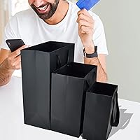 Vista 6 de HUAPRINT Paquete de 30 (10 juegos) bolsas de papel negras con asas, tamaños mixtos de 5.25 x 3.75 x 8 pulgadas, 8 x 5 x 10 pulgadas y 10 x 5 x 13