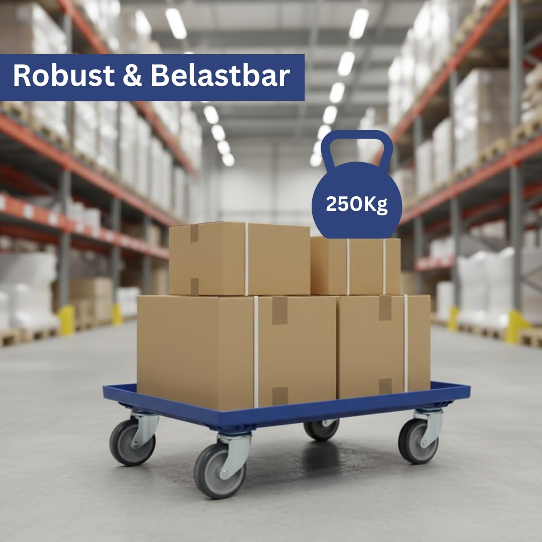 Transportroller Kunststoff 60x40 cm, Blau, 10 Stück – 4 Leichtlauf-Lenkrollen, Traglast 250 kg – ideal für Kisten & Euroboxen, stabile Transporthilfe