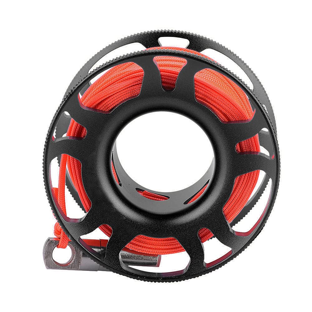 Tauch Fingerspule, Aviation Aluminium Finger Reel Tauchen Scuba Diving Tauchspule Clip Scubaing Spool mit 15m Schnur(Cooles Schwarz)