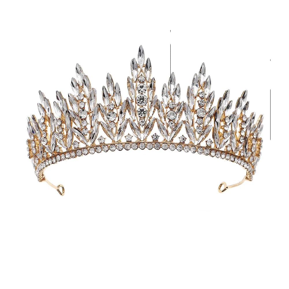 Corona e Tiara con Strass di Cristallo per Donne e Ragazze, Gioielli per Capelli da Sposa e da Festa (Oro)