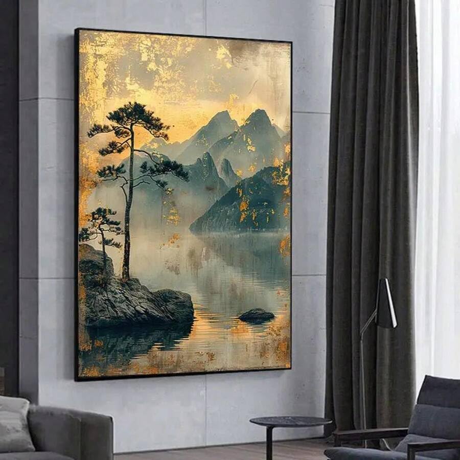 Toile imprimée grand format 80x120cm affiche paysage abstrait doré décoration salon