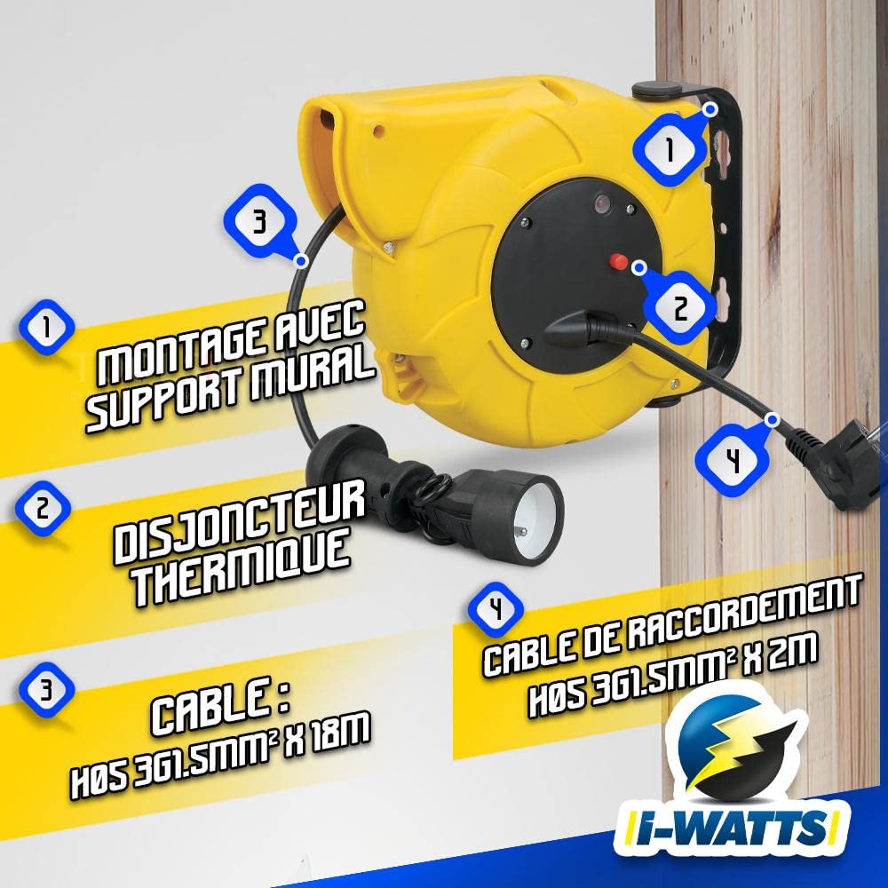 I-WATTS Avvolgitore elettrico automatico da montare a parete - 20m