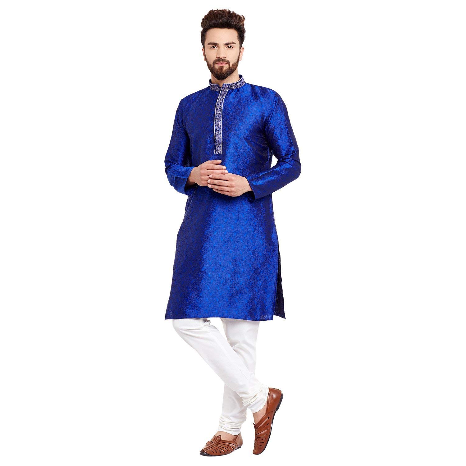 royal kurta Mens Jacquard Silk Embroidered Kurta Churidar-picture-36