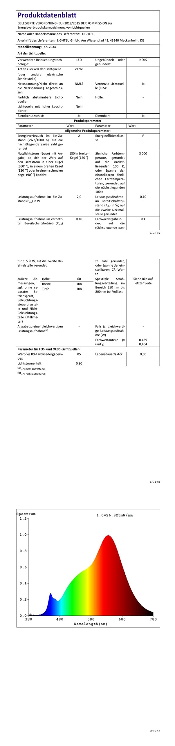 lighteu, proyector de Techo/Pared USB de 12V 3W A2, Acabado en níquel, luz de Lectura, Giro y Giro con Touch Switch Regulable luz Blanca/Azul cálida para yate, Caravana, RV