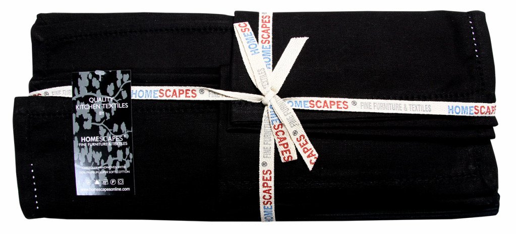 HOMESCAPES 6 Sets de Table (45 x 30 cm) 1 Chemin de Table (45 x 80 cm) et 6 Serviettes de Table (45 x 45 cm) Coton Noir