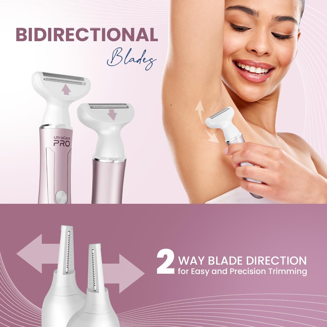UltraCare PRO EVA Trimmer for Women - 4 Heads - Rechargeable - Water Resistant - Bidirectional Blades for Smooth & Glowy Skin - Easy hair removal for face, leg, eyebrow, underarm & bikini area 3