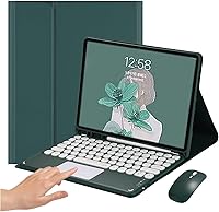 Vista 18 de Funda de teclado con panel táctil para iPad 6 iPad 5 Air 2 Pro de 9.7 pulgadas con teclado táctil retro de teclas redondas con ratón, teclado