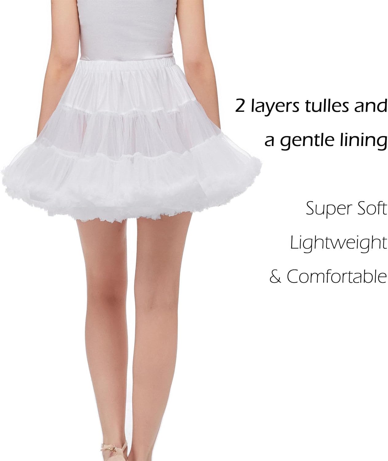 Women's Fluffy Petticoat Tutu Skirt Underskirt for Costume Dress like Cosplay Halloween Party PPT625 White - Image 3