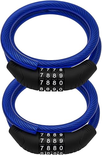 Candado de bicicleta de combinación de acero flexible de 4 pies con mecanismo de autoajuste, 0.394 pulgadas de grosor con cubierta de PVC, código