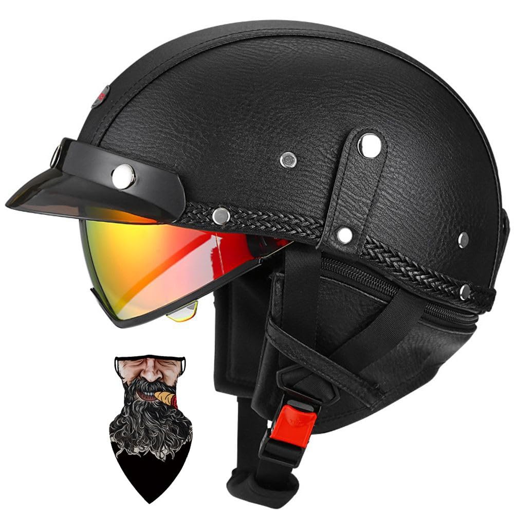 best light weight motorcycle helmet Amazon.com: HALYING Lightweight Motorcycle Half Helmet for Adults  DOT-Approved - 620g ABS Skull Cap with Quick-Release Buckle HD Retractable  Visor, Cooling Liner