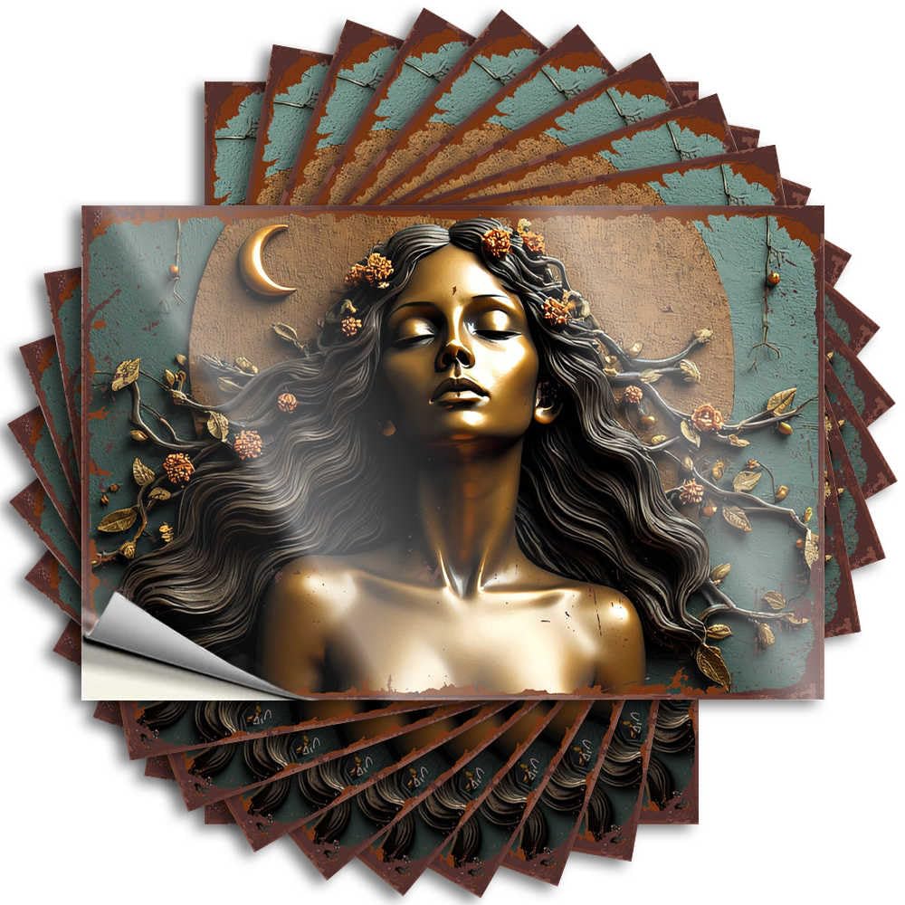Fzfn Boys Colour Decals Halloween | Rock Water Golden Serenity: A Mystical Portrait With Moonlit Branches For Gamers(6X9cm)
