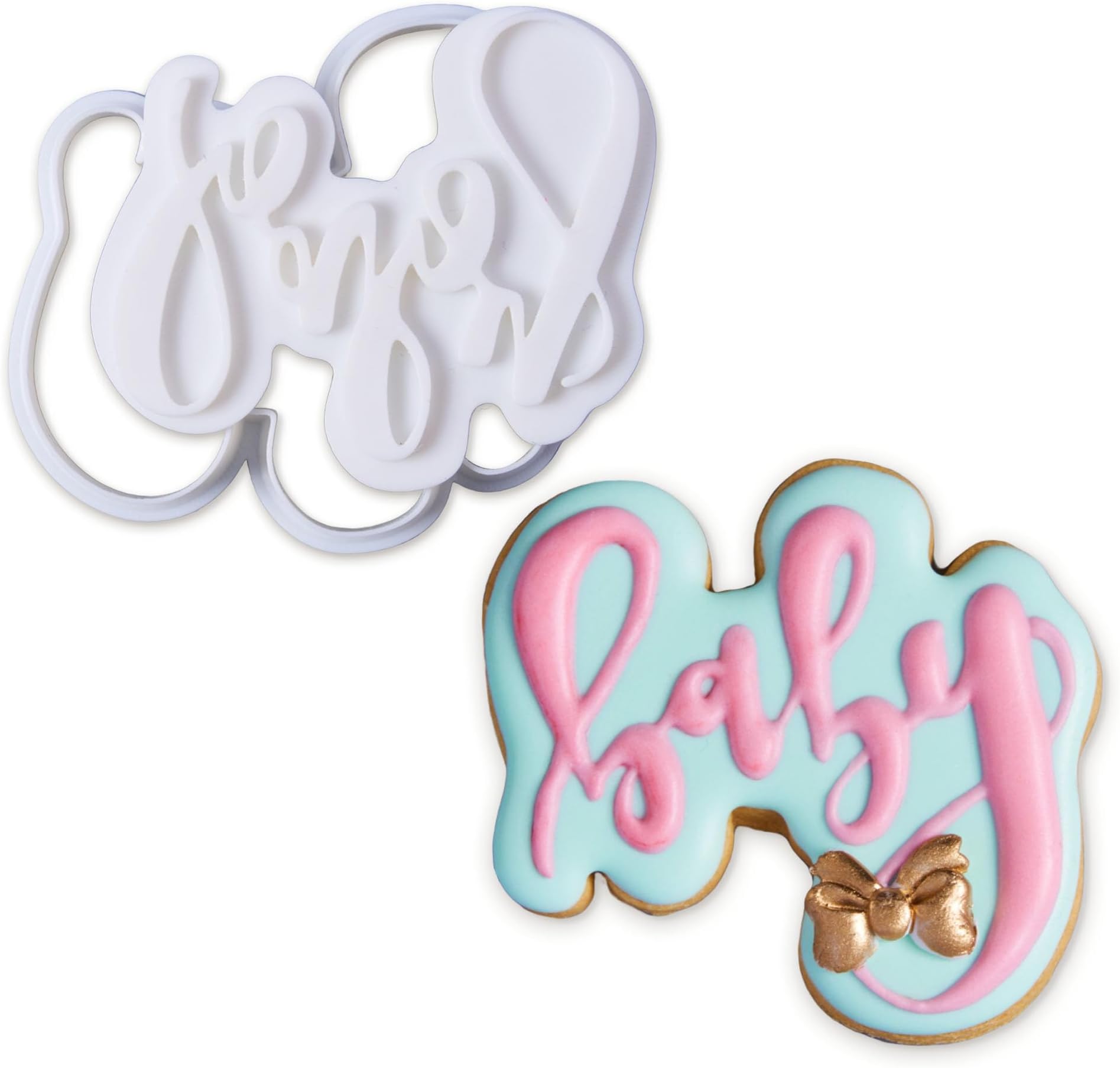 3D Cookie Cutter with Baby Letter Stampers Baby Shower Cake Mold Fondant Decorating Tools DIY Mold for Sugar Craft Baking Mould Kids' Birthday Party Kitchen Tools