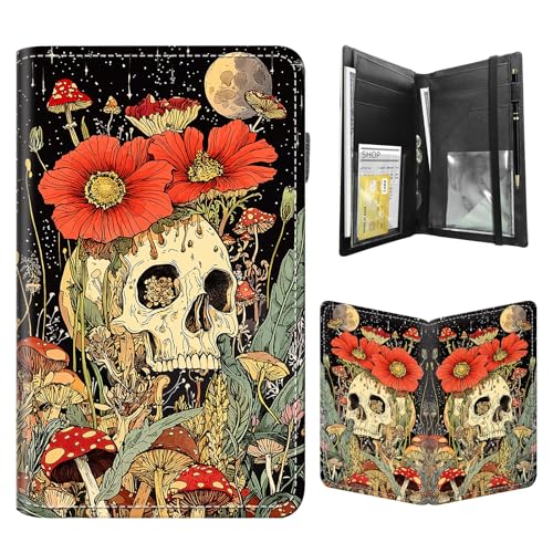FQSXFIFN Leather Server Book for Waitress, Cute Server Book with Zipper Money Pocket,Check Presenters Waitstaff Organizer Fit Server Apron, Skull Red Flower Serving Books, Waiter Books for Servers