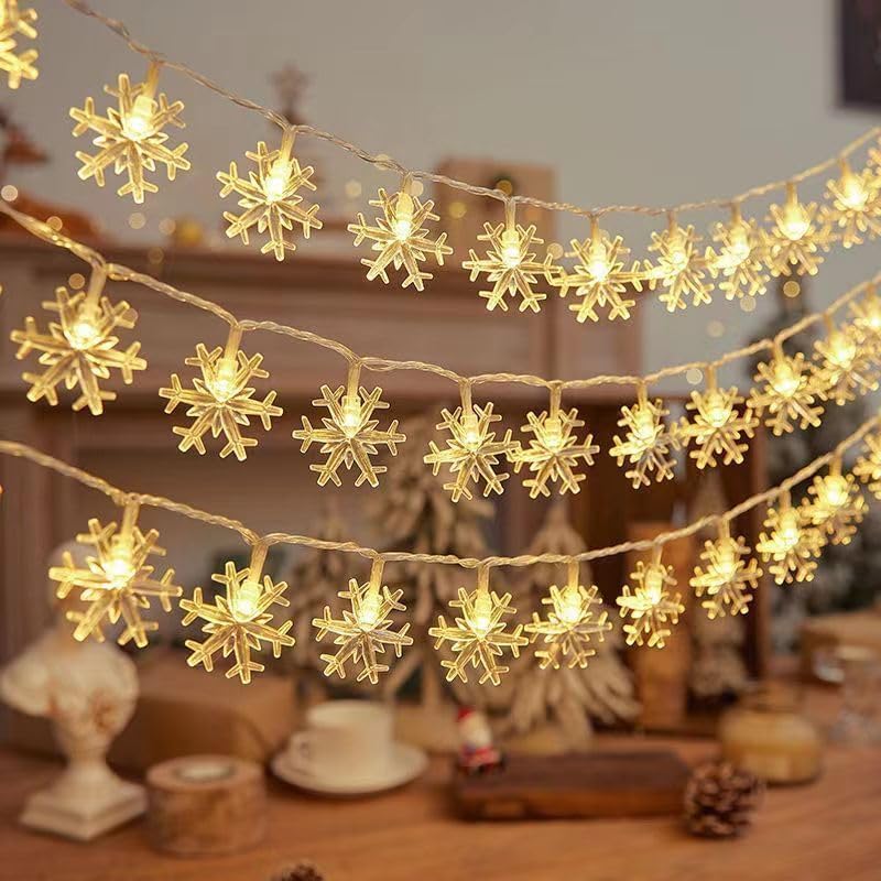 Image of MoonlitDreams Snowflake String Fairy Lights - 14 LED, 3 Meter, Warm White, Waterproof Plug-in Extendable Decorative Lights for Christmas, Wedding, (Pack of 1)