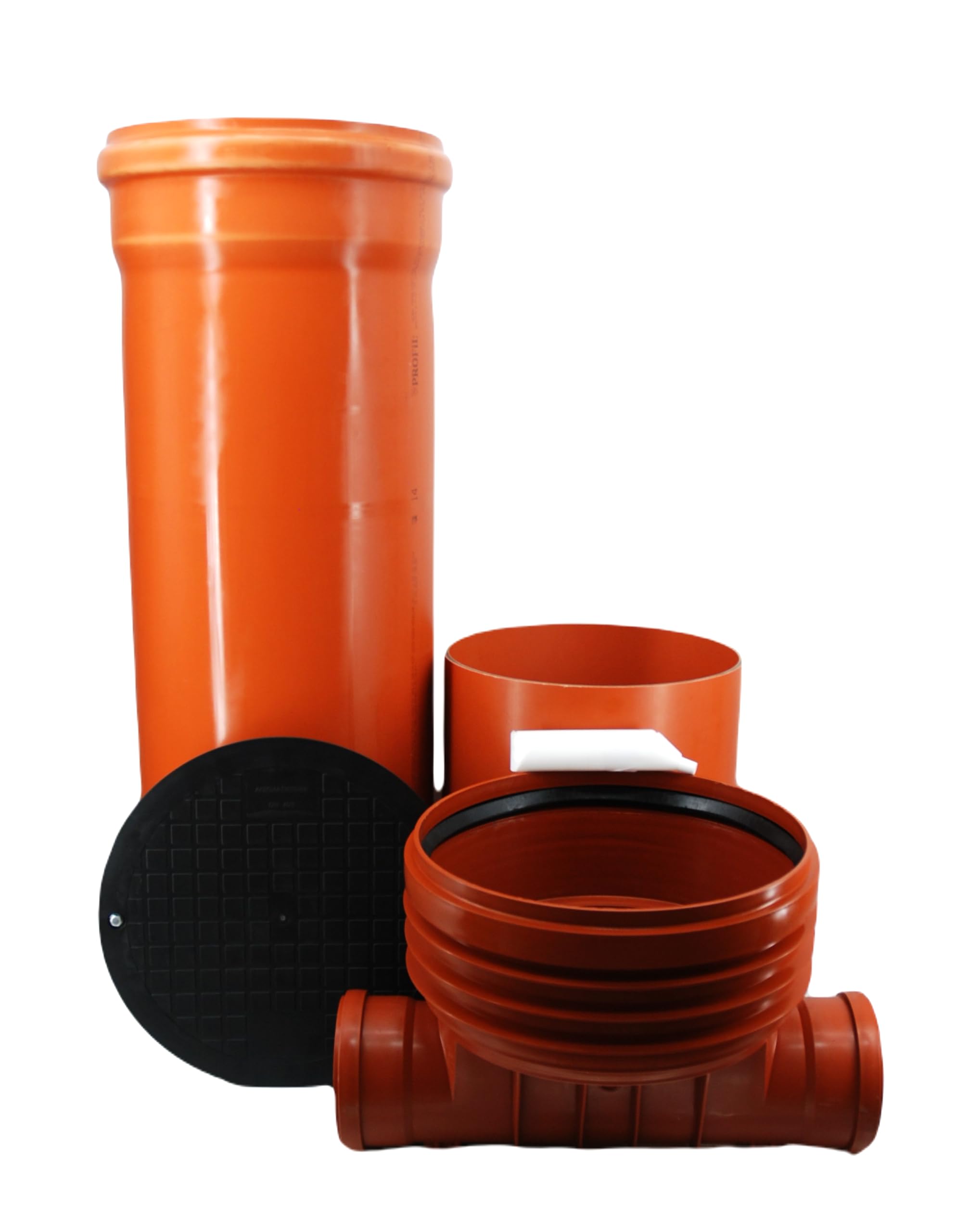 KG Kontrollschacht DN 400/2 x Anschlüße160-125-110 Höhe 0,5m bis 2m Revisionsschacht Abwasserschacht Schacht Rohr, Deckel, Komplett SET mit Gleitpaste 250g (Rohr 1,5m, 2 x DN160)
