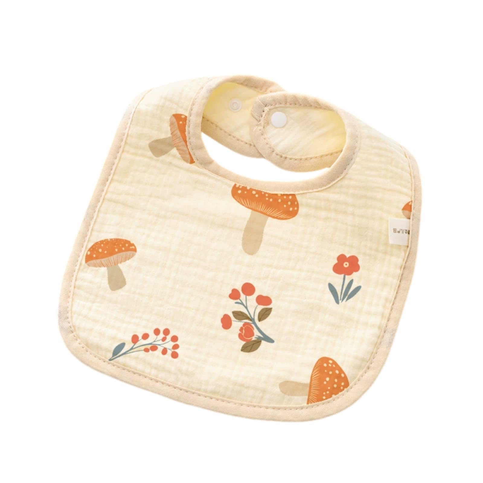 Hixingo Cotton Toddler Bibs with Snaps 3 Pack Soft Absorbent Comfortable Drool Bibs with 2 Adjustable Snaps for 0-36 Months Newborn Infant Boys Girls Feeding Drooling (Mushroom,20x28cm)