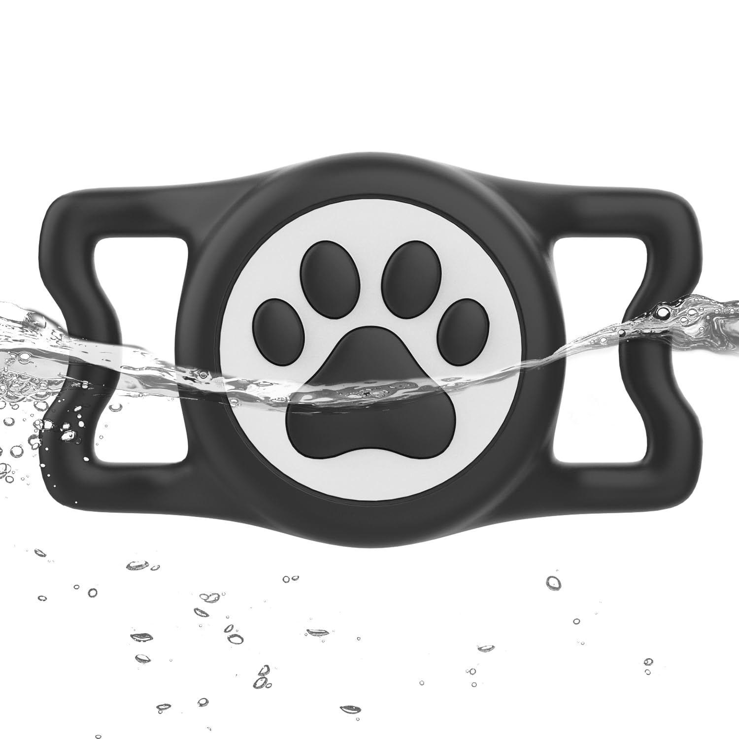 WhoseID IP68 Waterpoof Dog Airtag Holder, Stretchy Silicone Full Body Covered Apple Air Tag Holder for Dog Cat Collar Fit All Width Collar (Black, 1