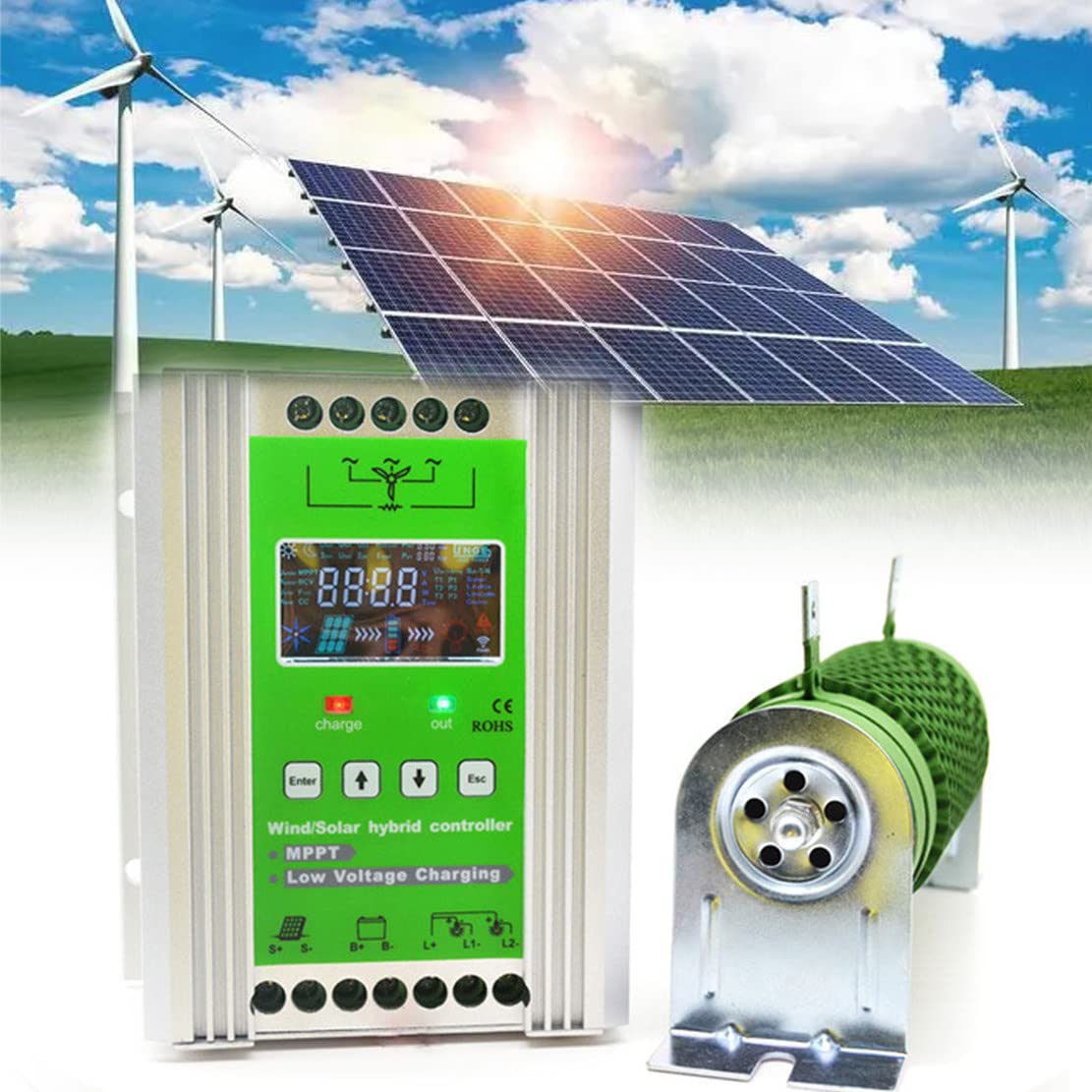 Controlador de carga híbrido de viento solar, regulador MPPT para sistemas fuera de la red con pantalla LCD