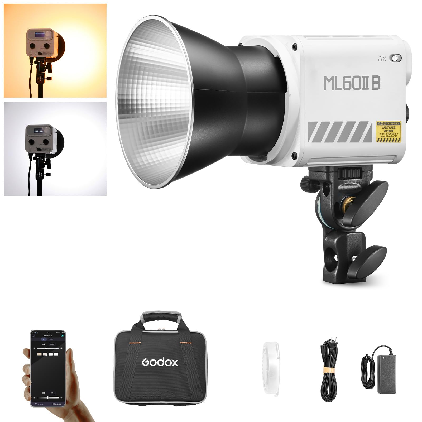 Godox70W LED Video Light ML60IIBi,2800-5600K,CRI 96+ TLCI97+ 13000LUX,Portable Continous Output Lighting for Studio Live Streaming Video Recording, Wedding,Indoor & Outdoor Shooting...