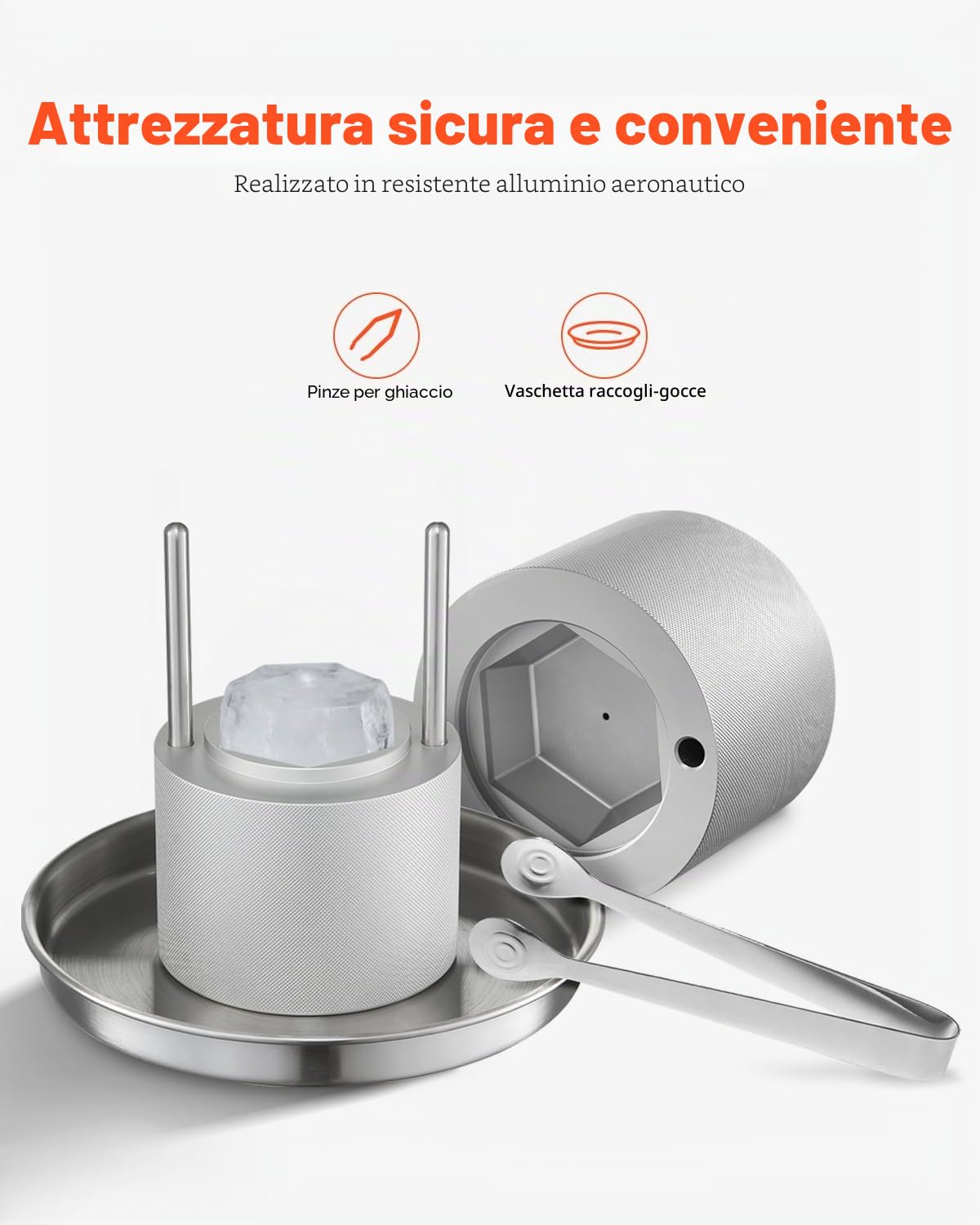 VEVOR Pressa per Cubetti di Ghiaccio 65mm, Stampo per Cubetti di Ghiaccio Rotondi in Alluminio Aeronautico, Pressa per Cubetti di Ghiaccio con Vassoio Antigoccia Pinze Bevande Cocktail Whisky Bar