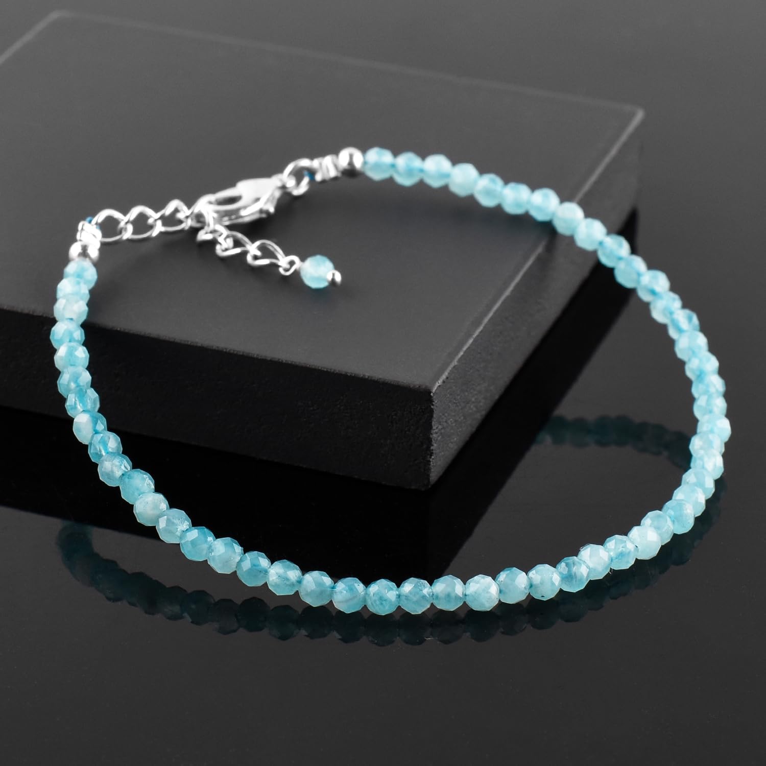 YANARA Bracelet Natural Gemstone Micro Beads Handmade Jewelry For Women Chakra Energy Crystal, Silver Plated Chain 8 inch Crystal Bracelet