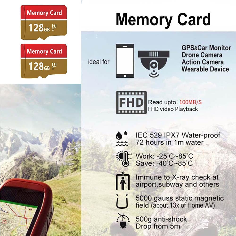 2 Pack Tarjeta de Memoria 128GB Alta Velocidad Tarjeta TF Memory Card para Cámaras,Teléfonos,Cámara de Tablero Inteligente,Tabletas — view 5