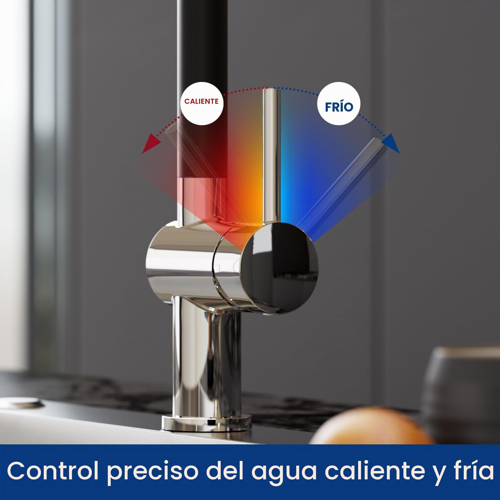 CECIPA Grifo Cocina, Grifo Cocina Fregadero Extraíble con dos Modos Chorro, Mezclador con Palanca única para Fregadero, Giratorio 360°, Aleación Zinc, Negro-Cromo