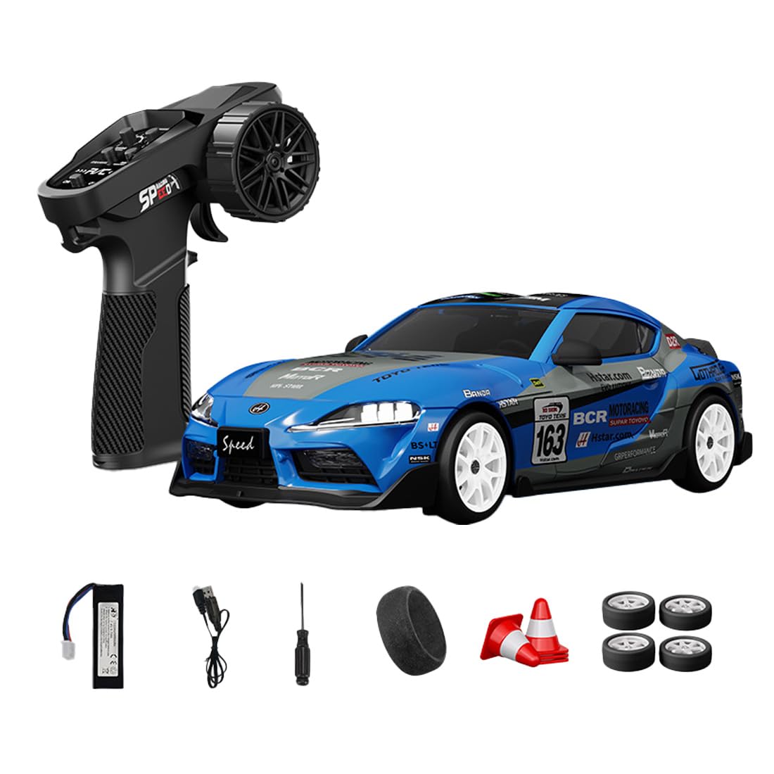 NULA 1:24 RC Drift Car, D24 RTR Full Proportional 4WD High Speed Remote Control Car with Gyro, Dual Drift Racing Tires, LED Light Effects for Adults- (S3 Blue Finish / D24-01)