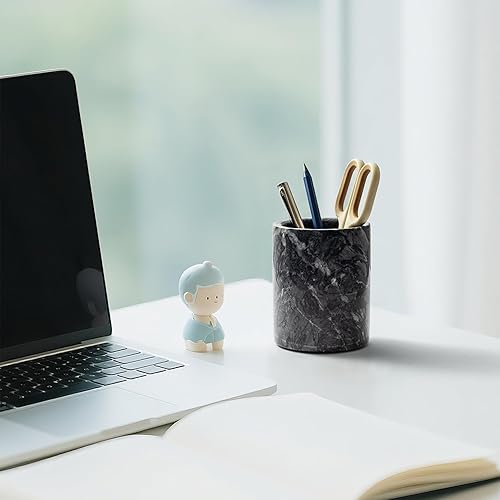 Miniatura 2 de WORHE Soporte para bolígrafo, Italia Natural Premium True Marble Makeup Brush Holders, organizador de vajilla, taza de lápices de escritorio para