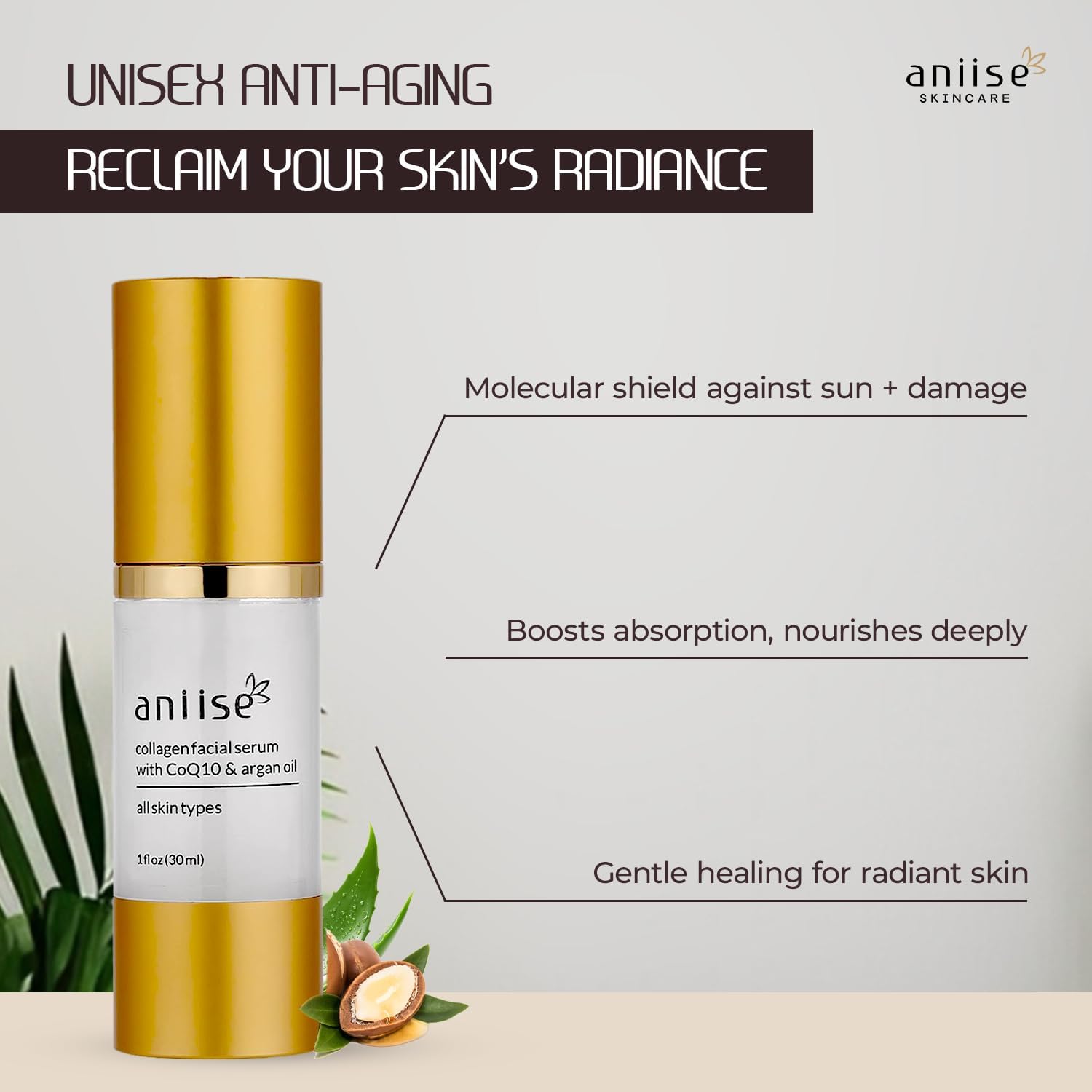 Anti-Aging Collagen Facial Serum with Hyaluronic Acid, CoQ10, Argan Oil, Vitamin C & E - Deeply Hydrates & Moisturizes - Reduces Fine Lines, Wrinkles, Dark Circles & Pigmentation - 1 fl oz / 30 ml - Image 4