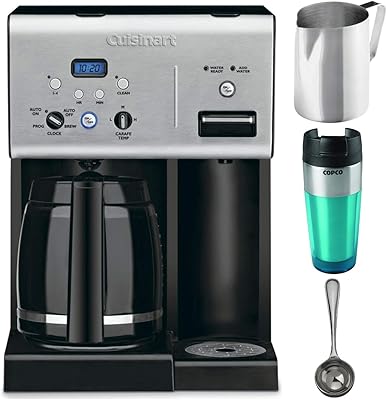 Cuisinart CHW-12 Coffee Plus 12-Cup Programmable Coffee Maker with Hot Water System, Tumbler, Frothing Pitcher and Coffee Measure Bundle (4 Items)