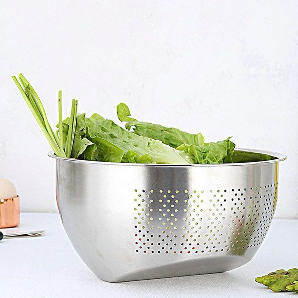 Cuenca Lavadora de Arroz en para acero Inoxidable con Agujeros Laterales - Colador Escurridor para Pasta y Legumbres - Utensilio de Cocina para fácil de Limpiar 22.5x11.5cm(304 material 26 cm)