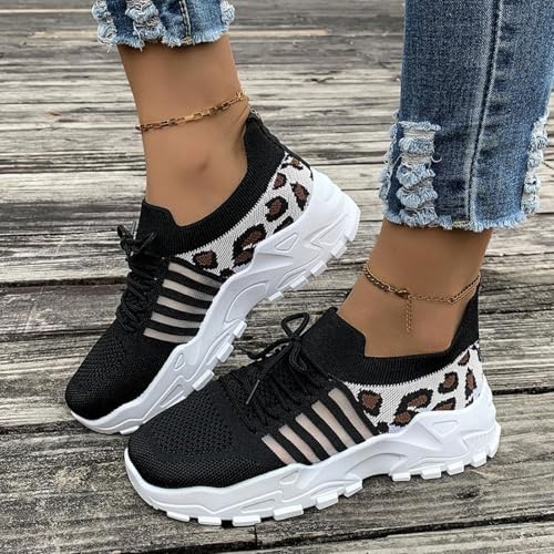 Women's Walking Shoes Lace Up Mesh Casual Sneakers Running Tennis Shoes Women Leopard Print Non-Slip Comfort Breathable Workout Gym Sports Athletic Outdoor Jogging Fashion Sneakers3