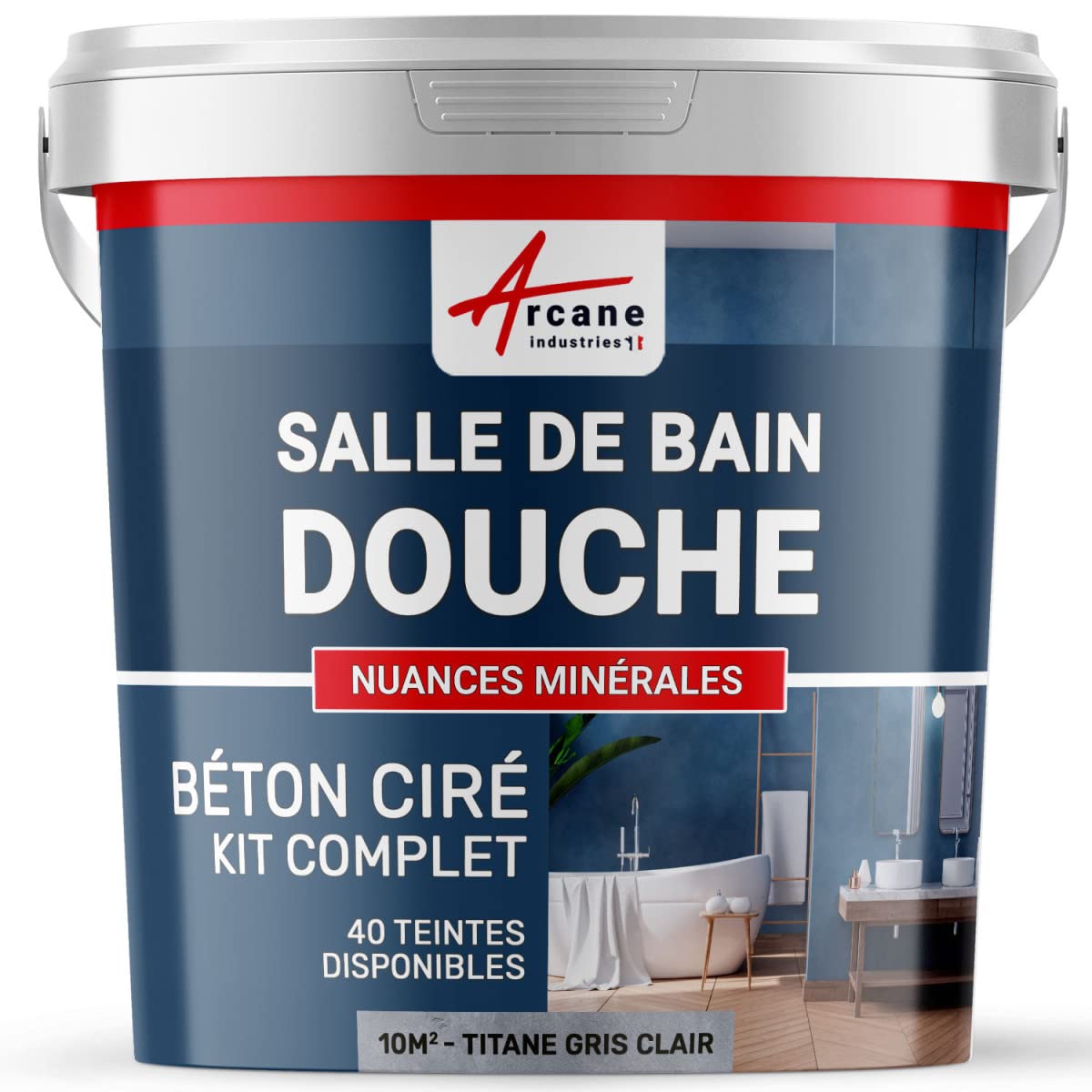 béton ciré salle de bain, douche italienne, pièce d'eau, kit beton cire, salle de bains, douche italienne - 10 m² (en 2 couches) Titane Gris Clair - ARCANE INDUSTRIES