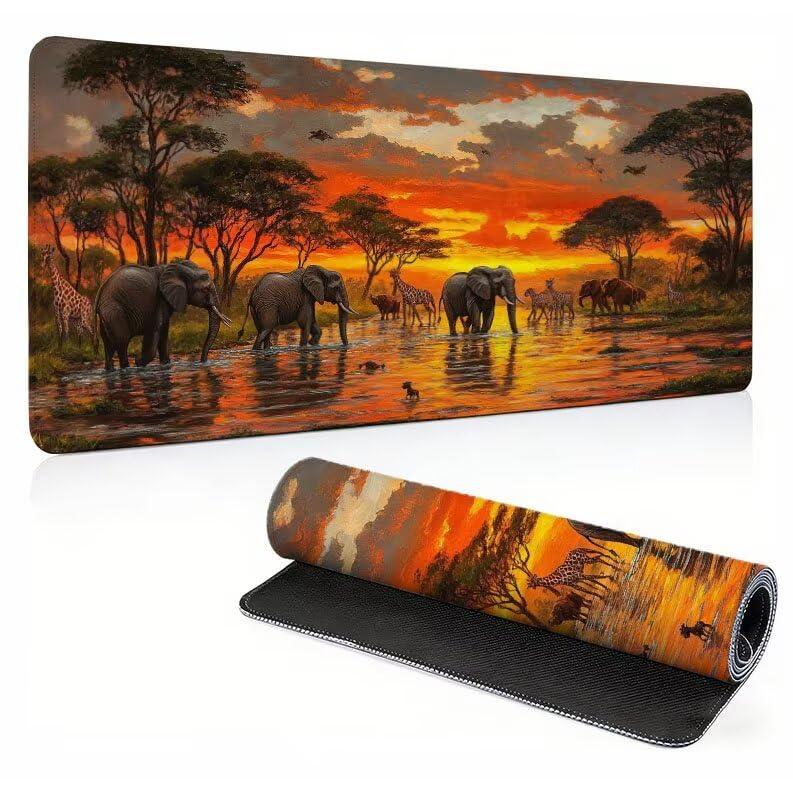 Tapis de Souris Gaming XXL Mousepad 700 x 300 x 4 mm, Grand Tapis de Bureau sous Main avec Base en Caoutchouc antidérapante, Texturée Résistant à Usure, pour Gamer/Personnel Afrique Animal 0A0-137