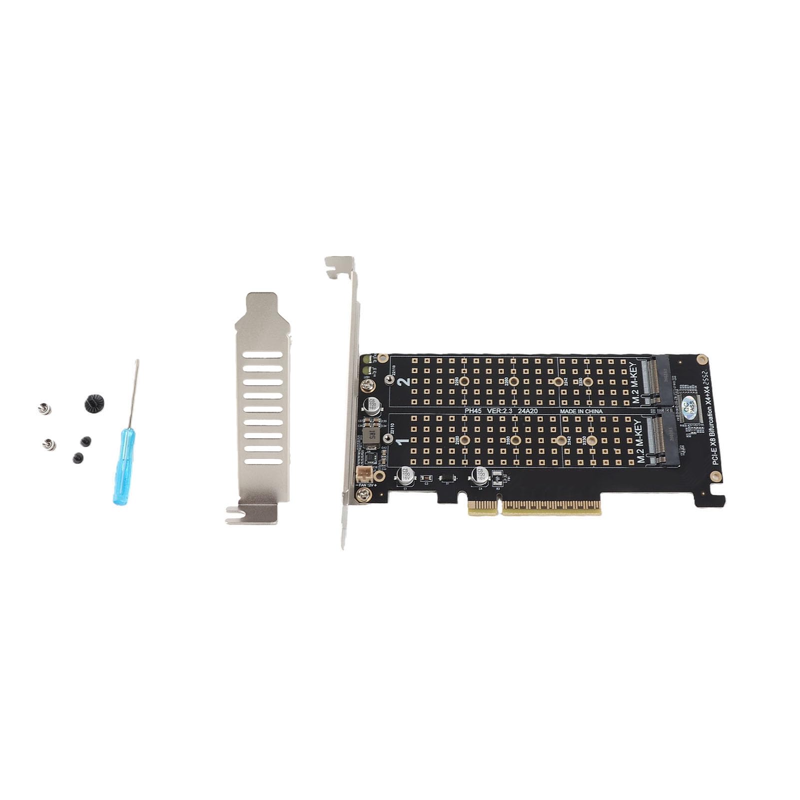 Tarjeta adaptadora PH45, Tarjeta de expansión del Lector, Adaptador M.2 Adaptador PCIE Dual M.2, Disco Duro M Key, SSD NVMe M.2 Dual a convertidor de Disco Duro PCIE X8 M Key(ph45)