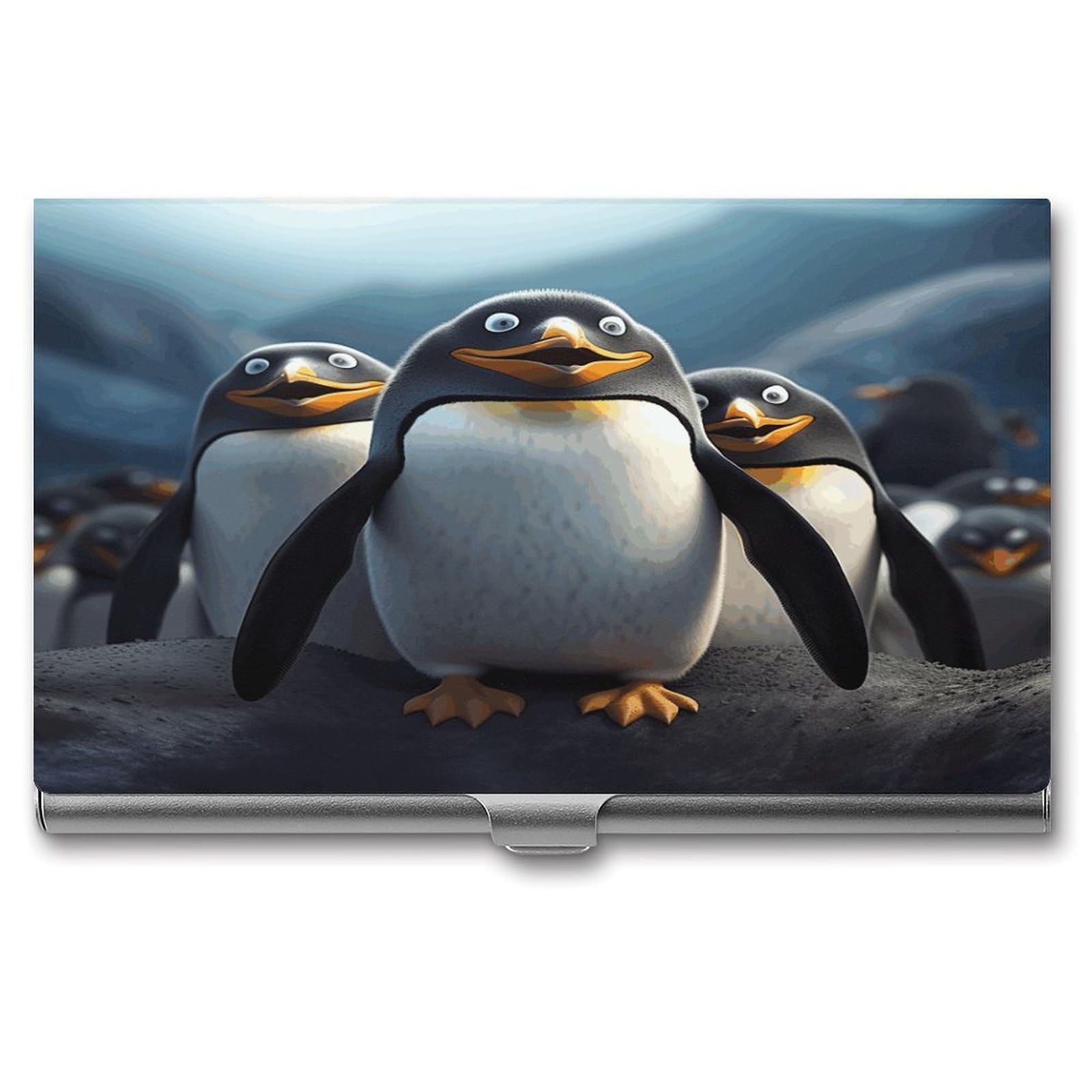JTREHY Funny Penguins Business Card Holder Slim Purse Name Card Holder Portable Metal Business Card Case Wallet Large Capacity Lightweight Business Card Case for Men Women