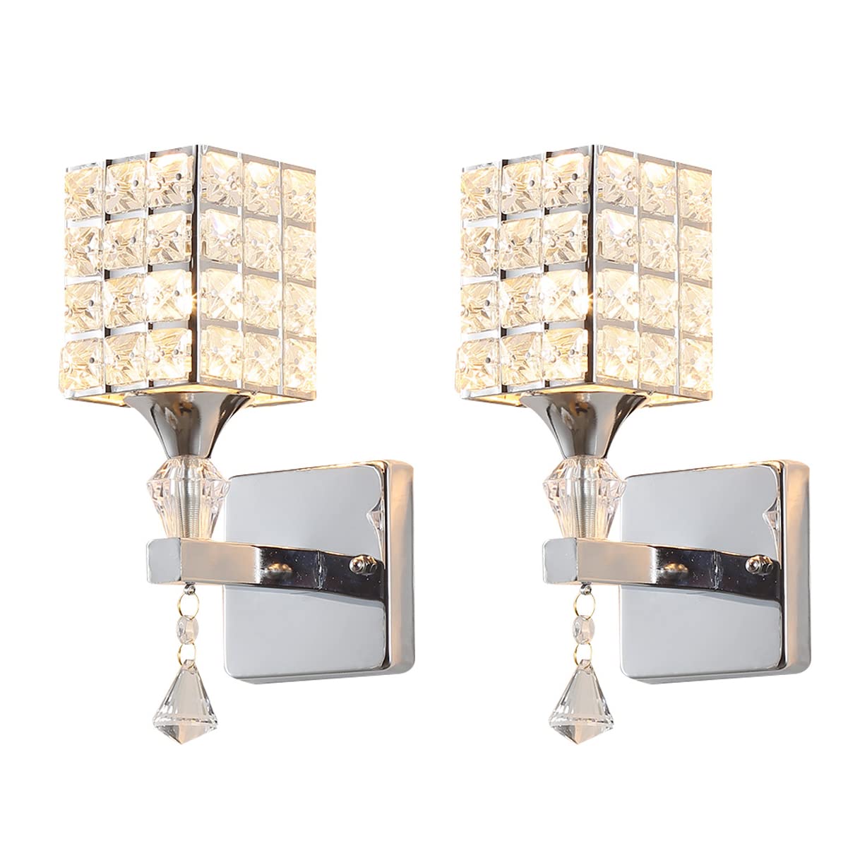 MESOVFCA Modern Decorative Crystal Wall Sconces Set of Two, Wall Lamp Light with E26 Socket 5W Bulb for Living Room Bathroom Bedroom and Hallway(Sliver)