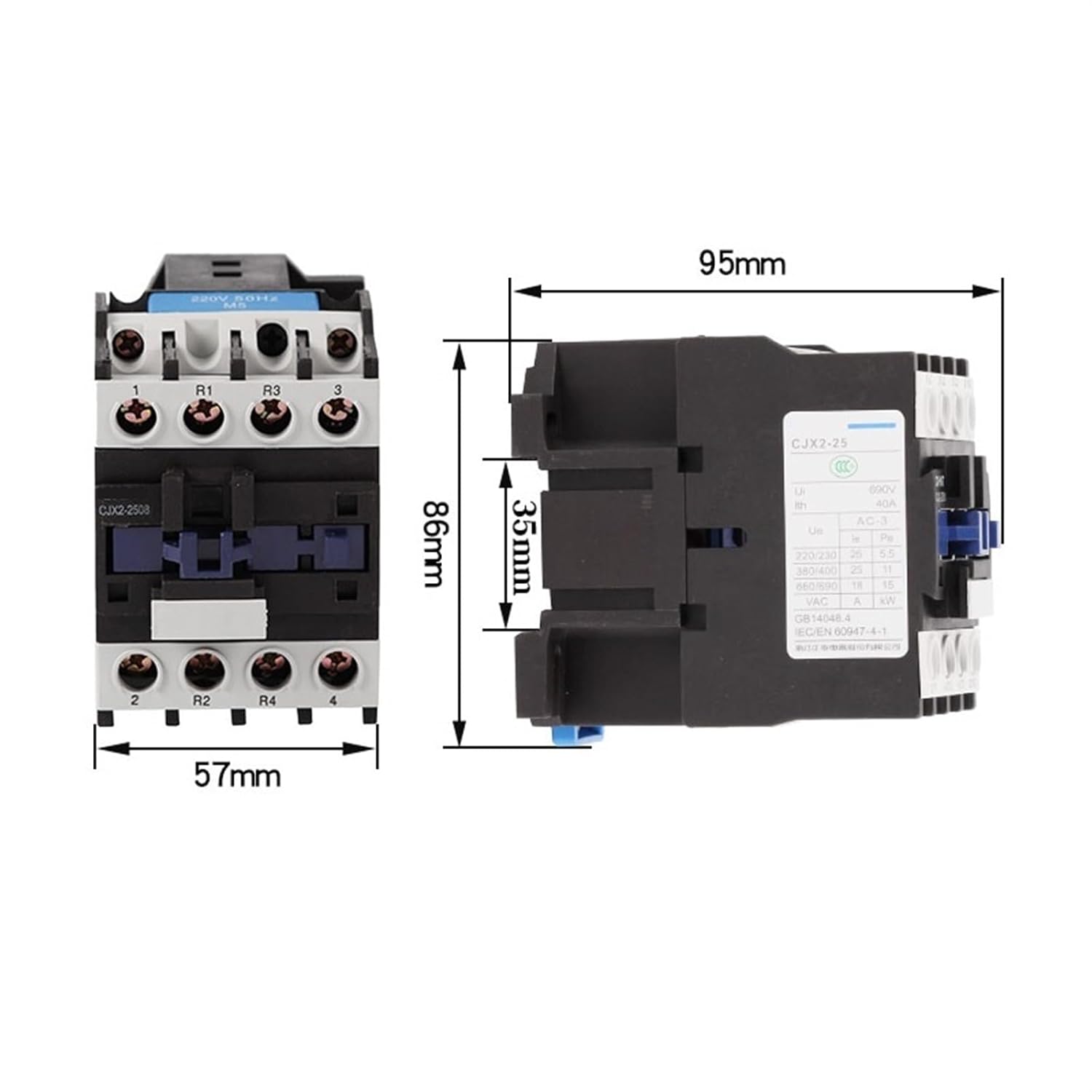 CJX2-2508 2NO 2NC 25A 220V Rail Mount Contactor Industrial Electric Contactor CJX2 2508 1Pcs