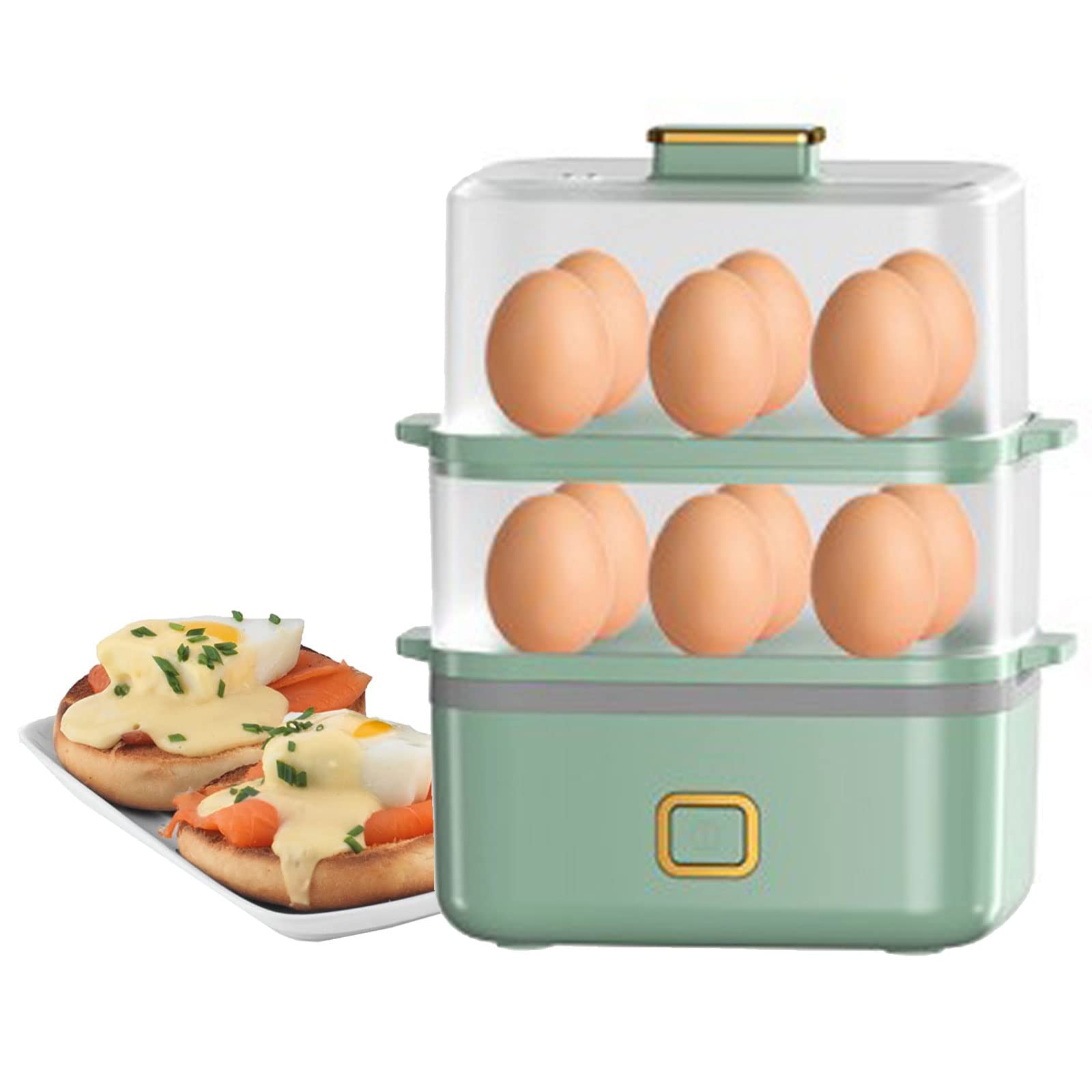 Eierkocher für 12 Eier 250W, Elektrischer Eierkocher für Gekochtes und Pochiertes, Elektrischer Eierköpfer, Doppelter Egg Cooker mit Eierbecher, Gestell für Bis zu 6 Eier, Manuell Schließen