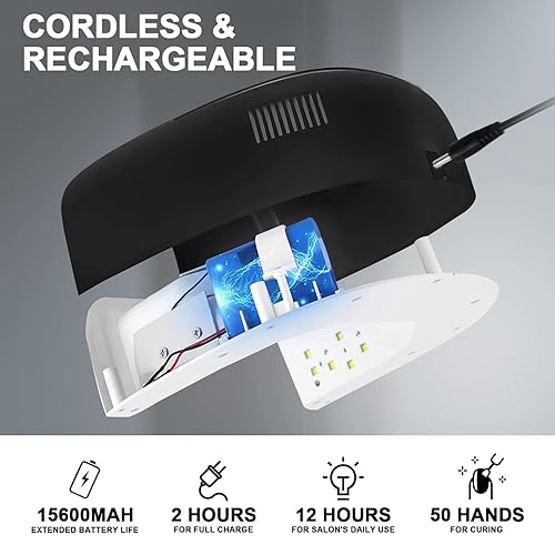 Miniatura 3 de Lámpara de uñas LED UV recargable de 60 W, secado de uñas inalámbrico más rápido, 42 cuentas y mango portátil, lámpara de curado profesional para