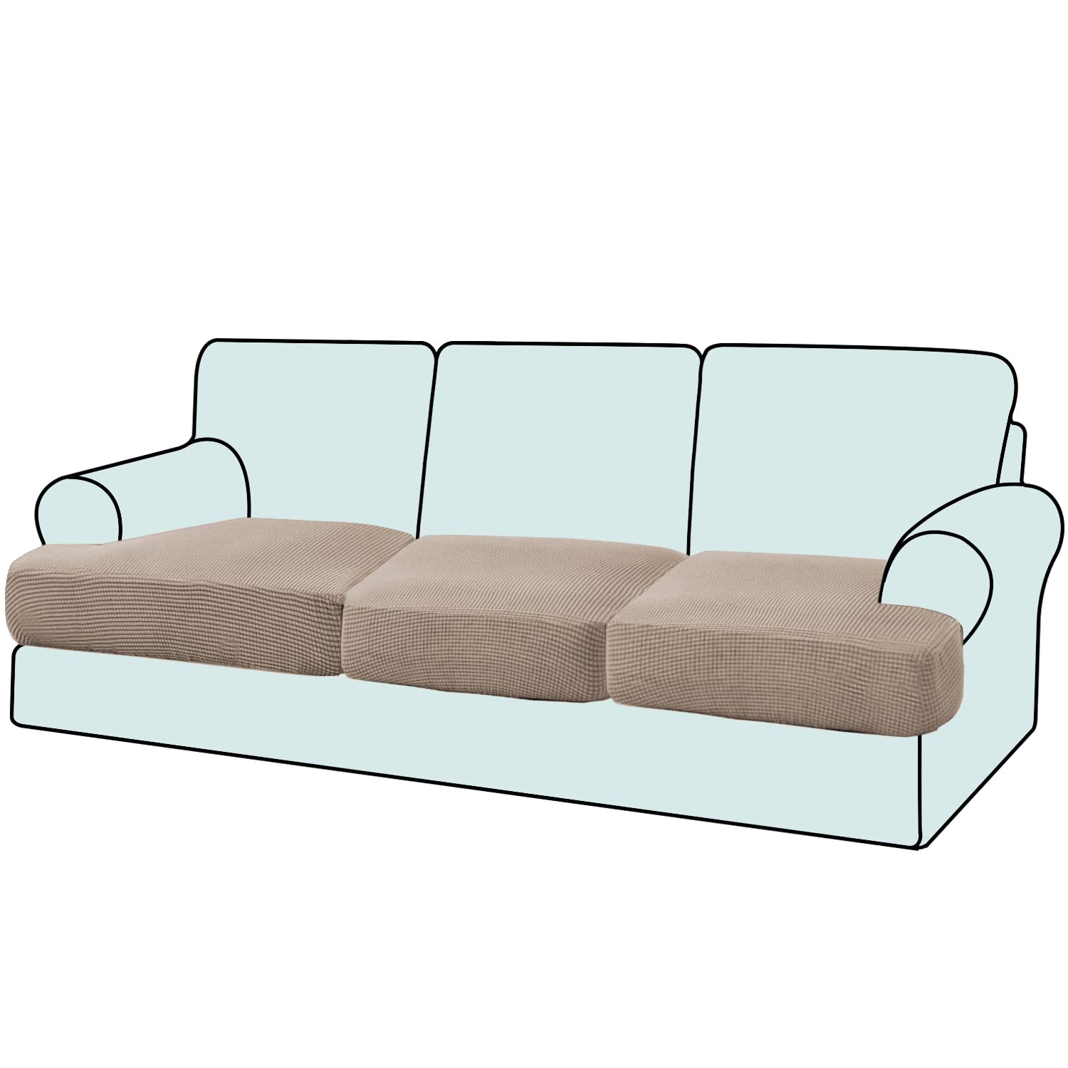 GAMUKAI 3PC Stretch T Cushion Sofa Slipcovers Individually Sofa Cushion Covers for 3 Cushion Couch Seat Cushion Covers (Khaki, 3)