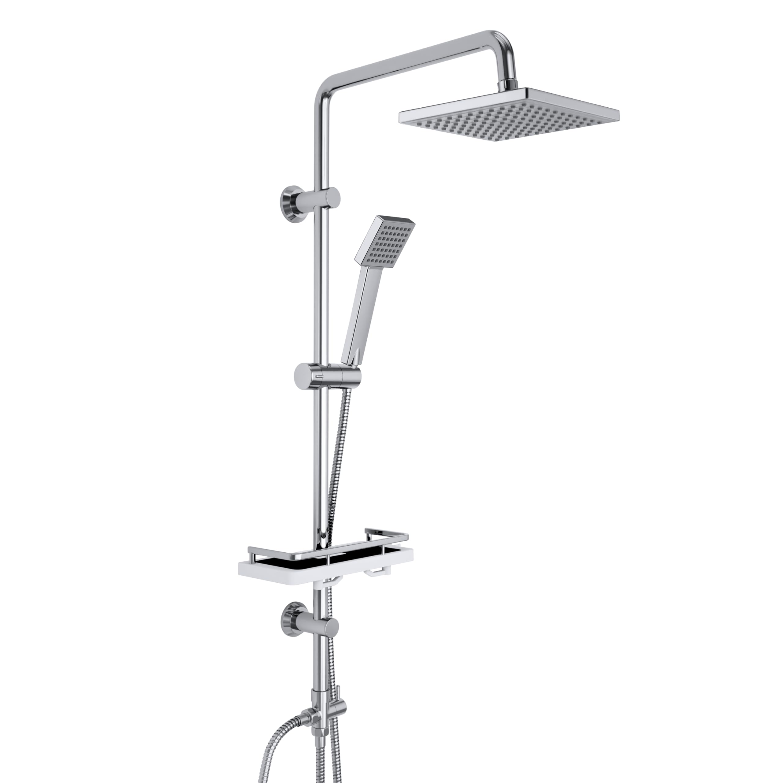 Görbach Regendusche Duschset ohne Armatur, Edelstahl Duschsystem mit Ablage, Wassersparend Duschstange set mit Kopfbrause 20x20cm