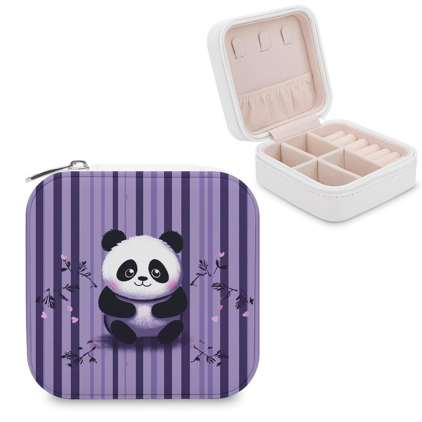 VstaDank Purple Striped Panda Jewelry Box Beautiful Portable Ring Boxes Cute Large-Capacity Jewelry Case Jewelry Organizer for Mothers Gifts for Earrings Rings Hand Bracelet