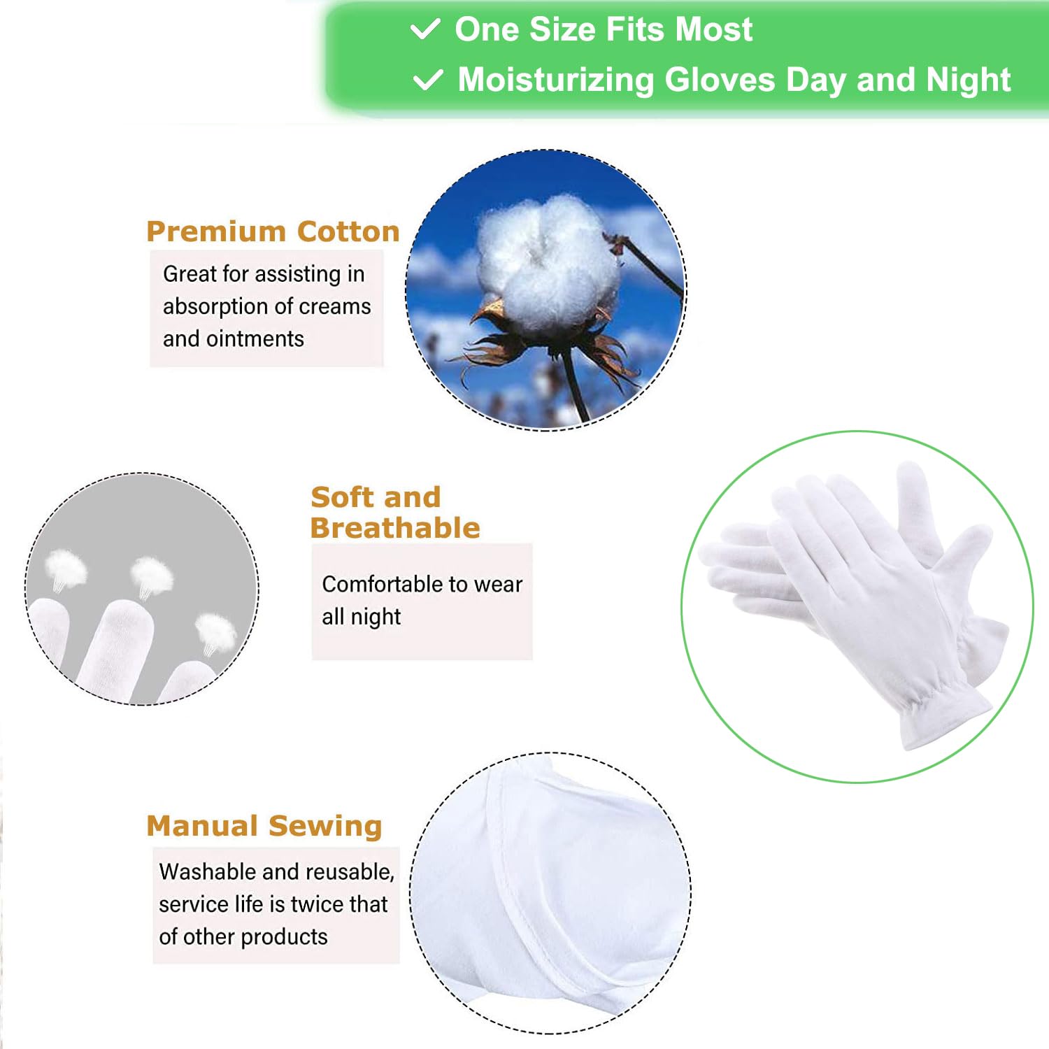 6 pezzi (3 paia) guanti in cotone bianco per mani asciutte, idratanti, cosmetici, eczema, spa e monete, ispezione, handsc