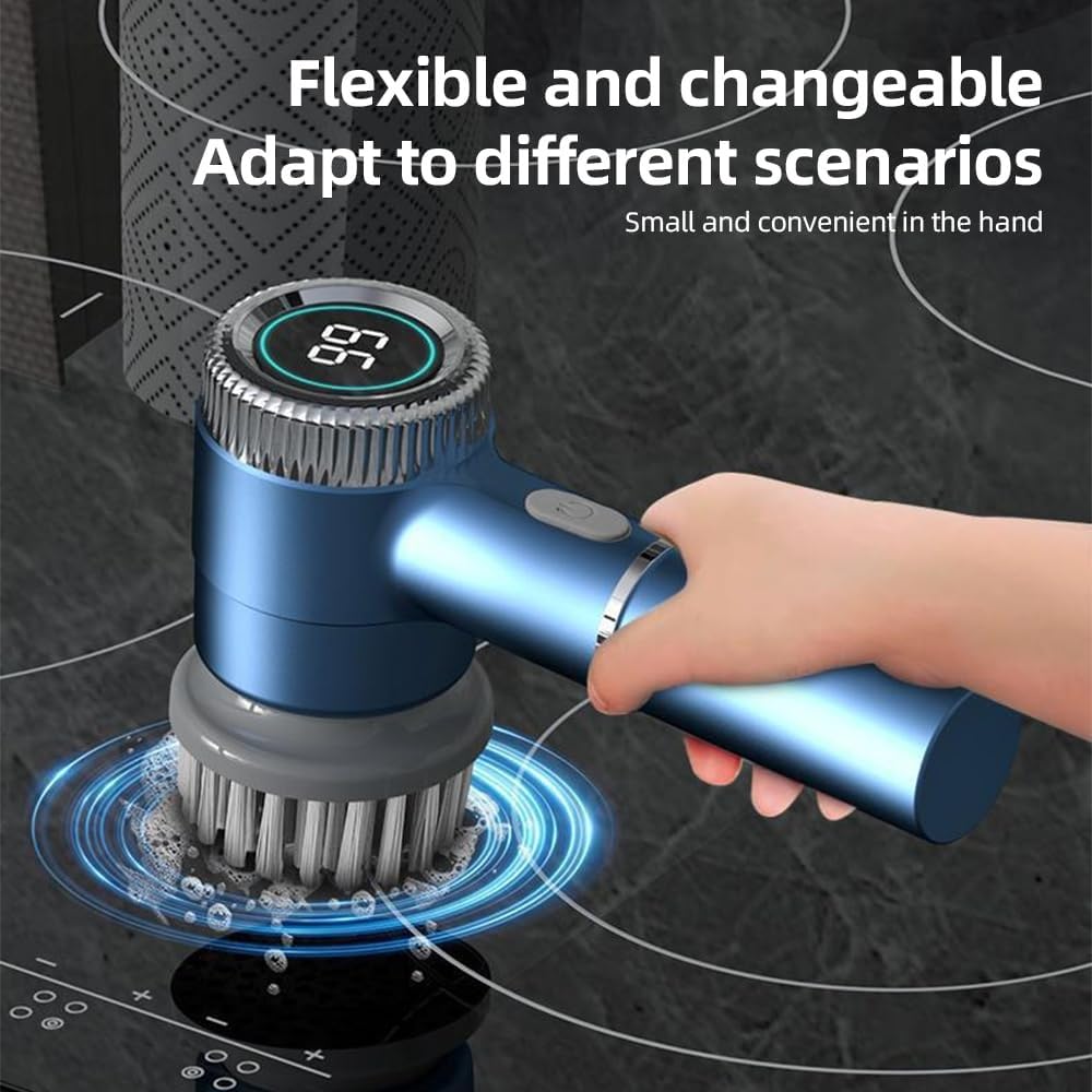 Juego De Cepillos De Limpieza Eléctricos, Fregadora Giratoria Eléctrica Inalámbrica, Pantalla Digital De 3 Velocidades, Fregadora De Mano Con 5 Cabezales De Cepillo, Ideal For Pared/piso/azulejos/coci