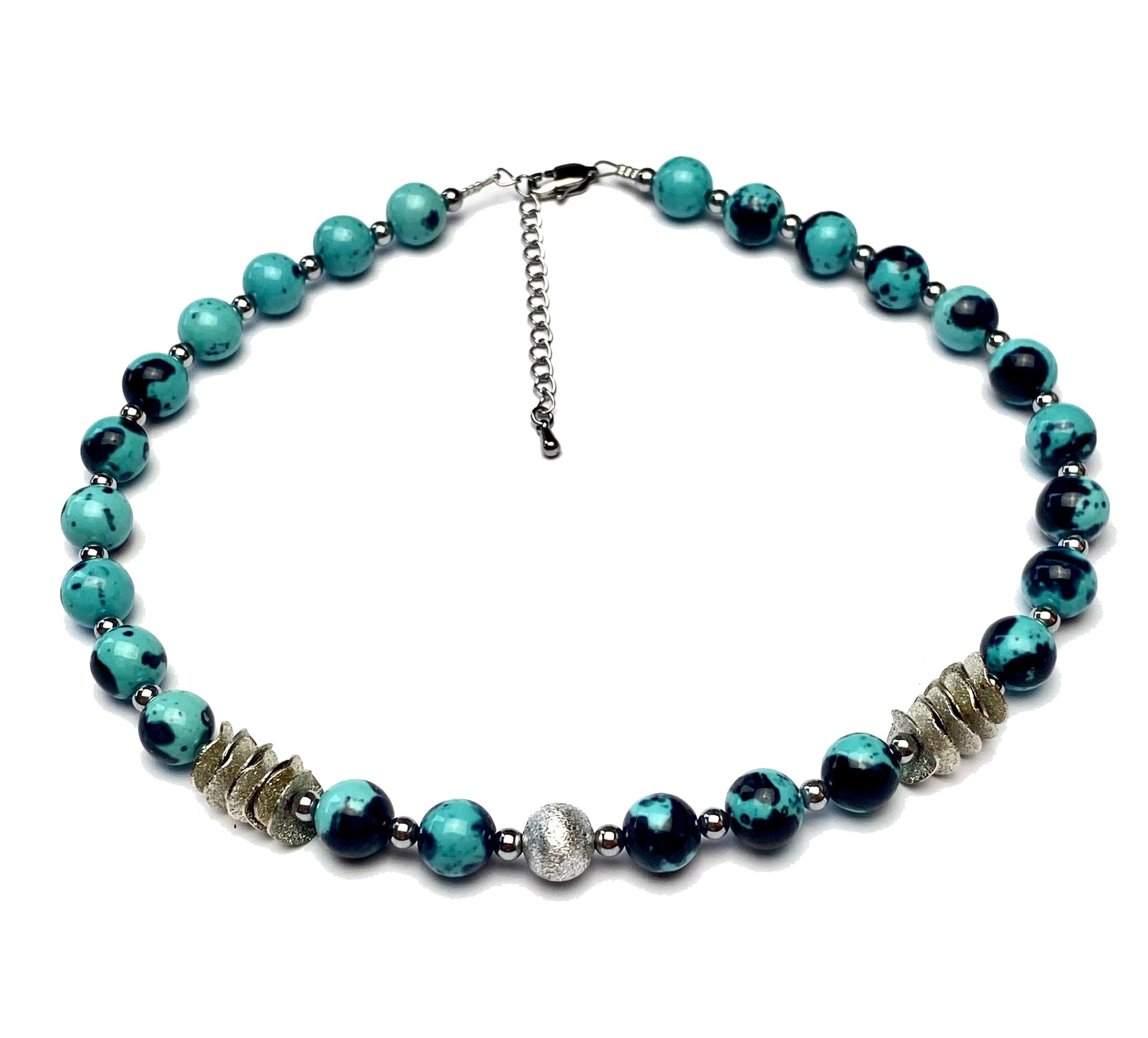 Handgemachte Kette mit Jade und Hämatit Edelstein, Edelsteinkette Unikat