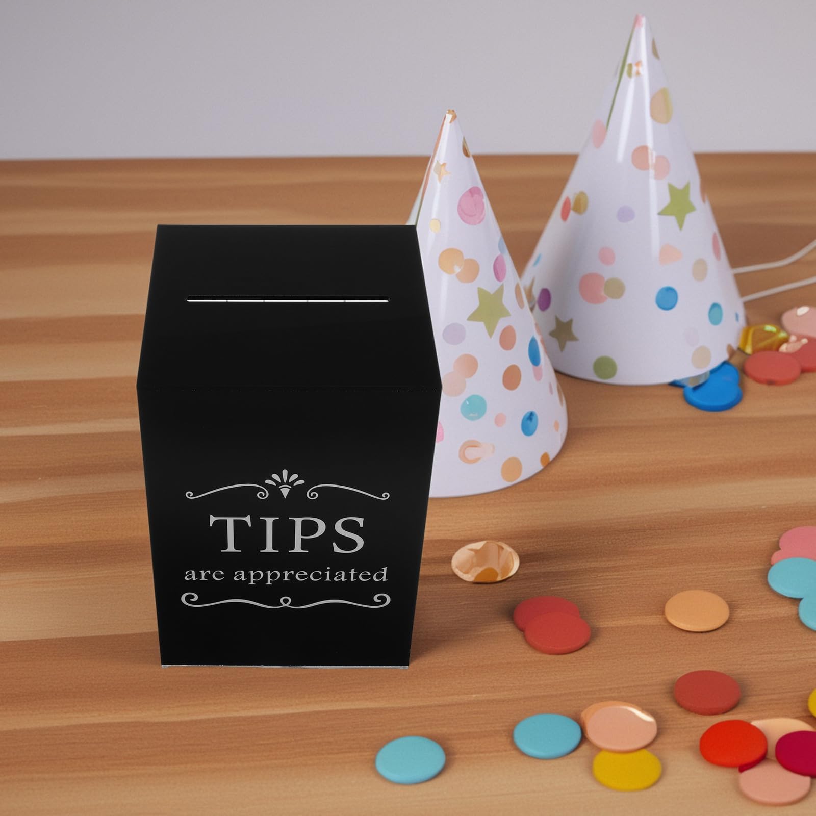 CRAFTHROU Caja de Acrílico Negro para Propinas con Cerradura, Urna Segura para Donaciones y Buzón de Sugerencias, Contenedor de Dinero Adecuado para Bares y Restaurantes, Organizador