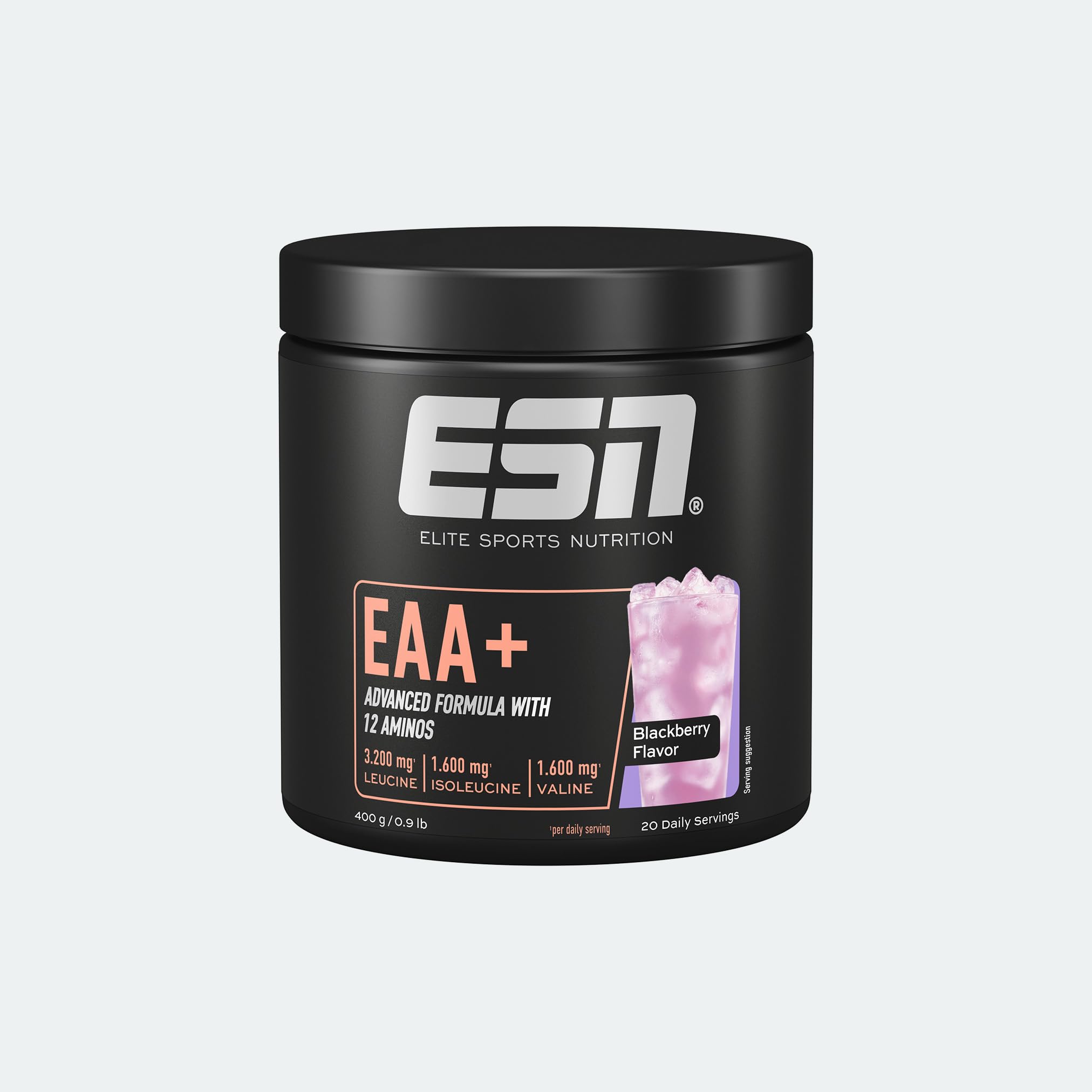 ESN EAA+, Blackberry, 400 g, les 9 acides aminés essentiels et de la vitamine B6, 3,2 g de leucine par portion, excellente solubilité, produit végétalien - fabriqué en Allemagne
